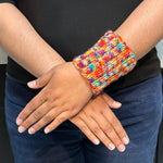 Rainbow colour wrist warmers