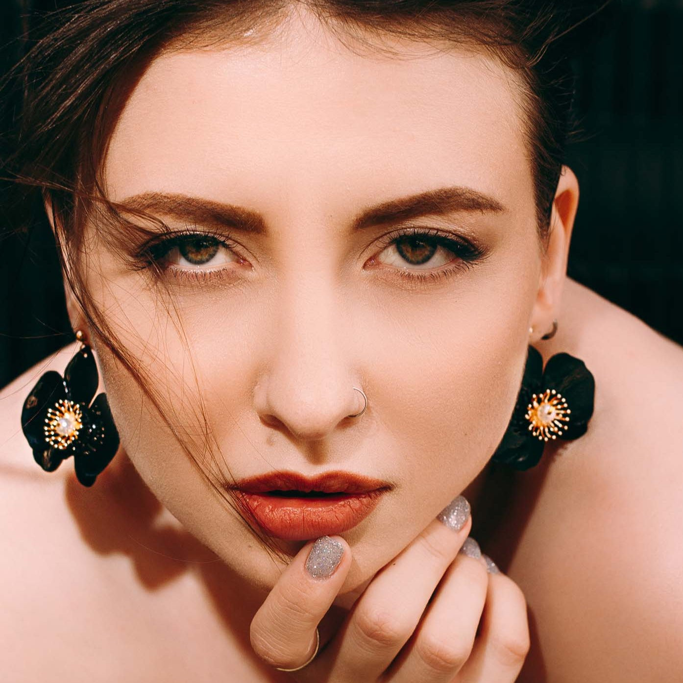 Butterfly Orchid Stud Earrings - Black