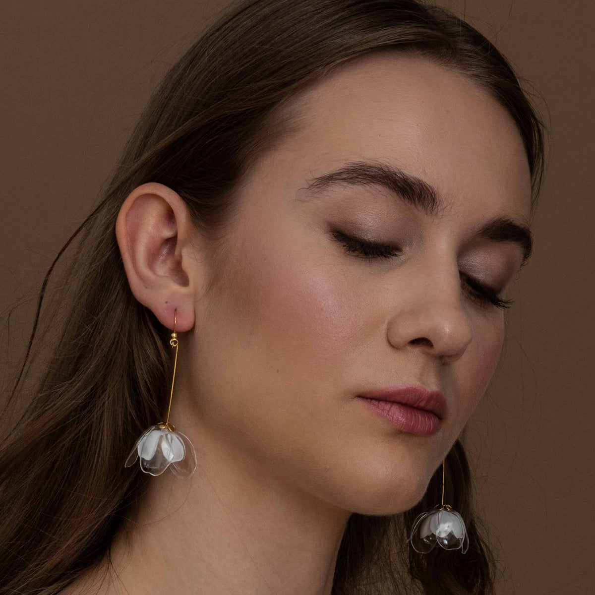 Clear & White Double-Flower Drop Earrings Upcycle with Jing