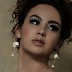 White Lily Double-drop Earrings Jewelry Upcycle with Jing Golden metal parts