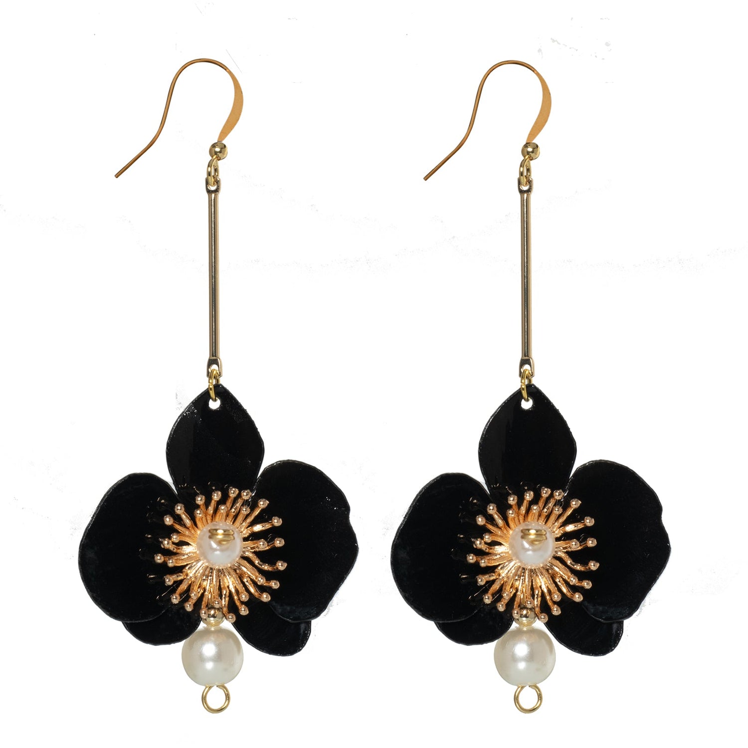 Butterfly Orchid Pearl Earrings - Black