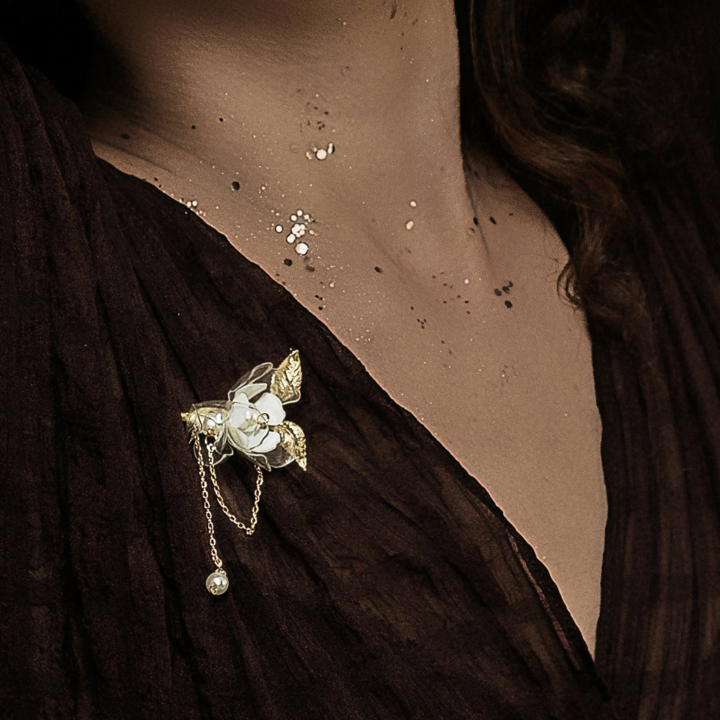 Upcycle With Jing Clear and White Flower Brooch