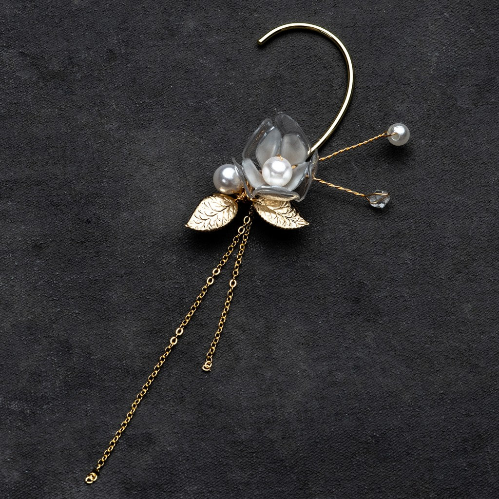 Clear and White Flower Ear Hook Upcycle With Jing