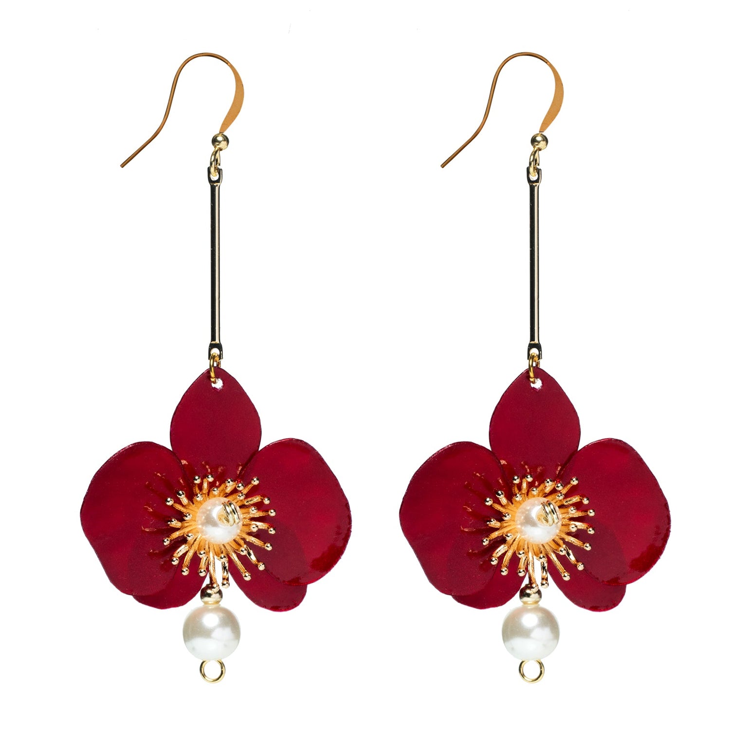 Butterfly Orchid Pearl Earrings - Red