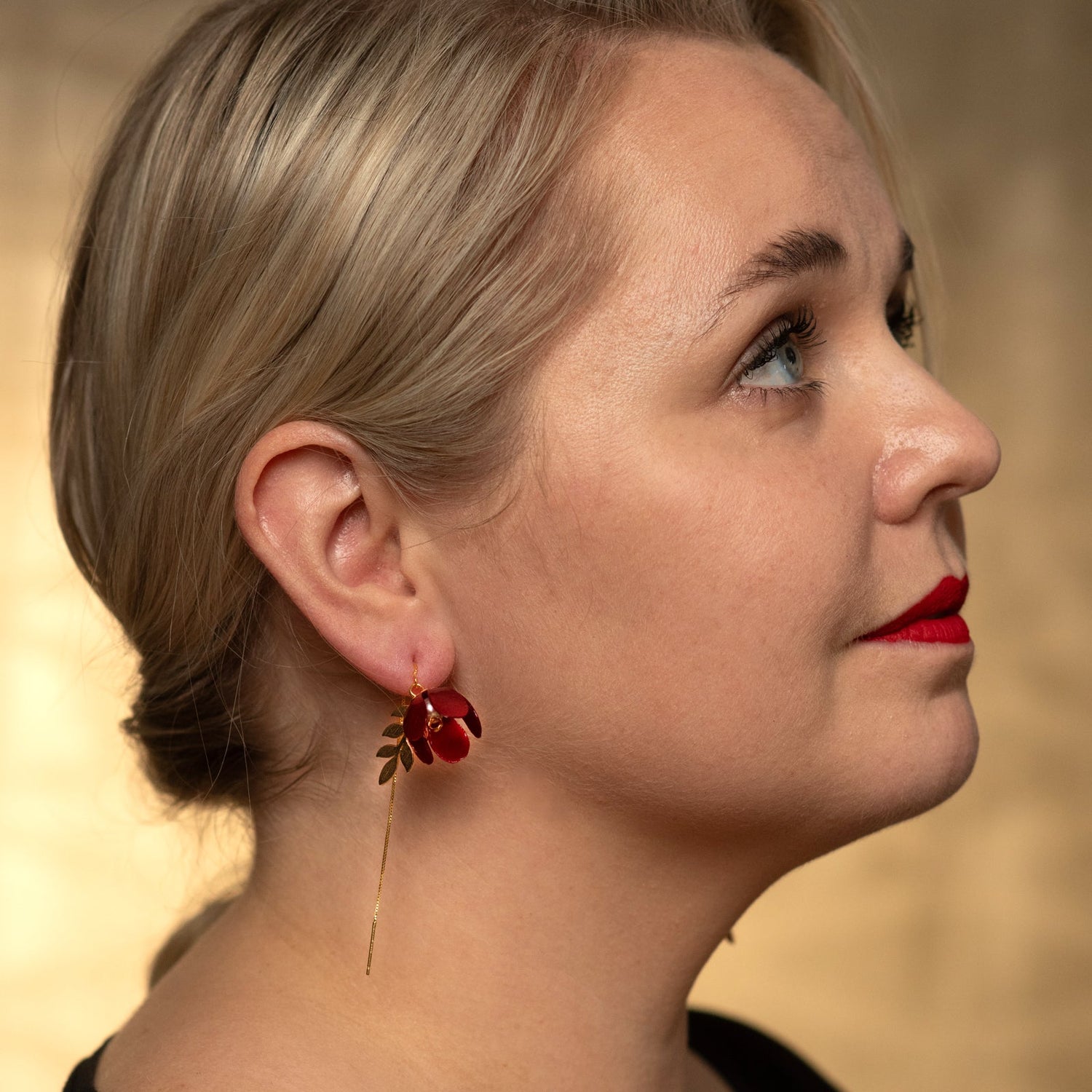 Flower Adjustable Earrings - Red