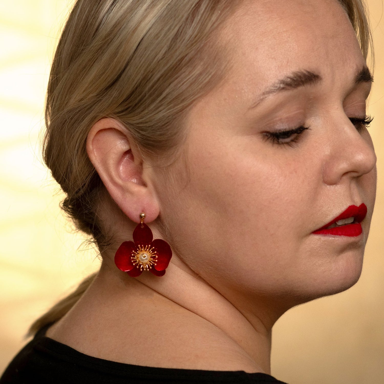 Butterfly Orchid Stud Earrings S - Red