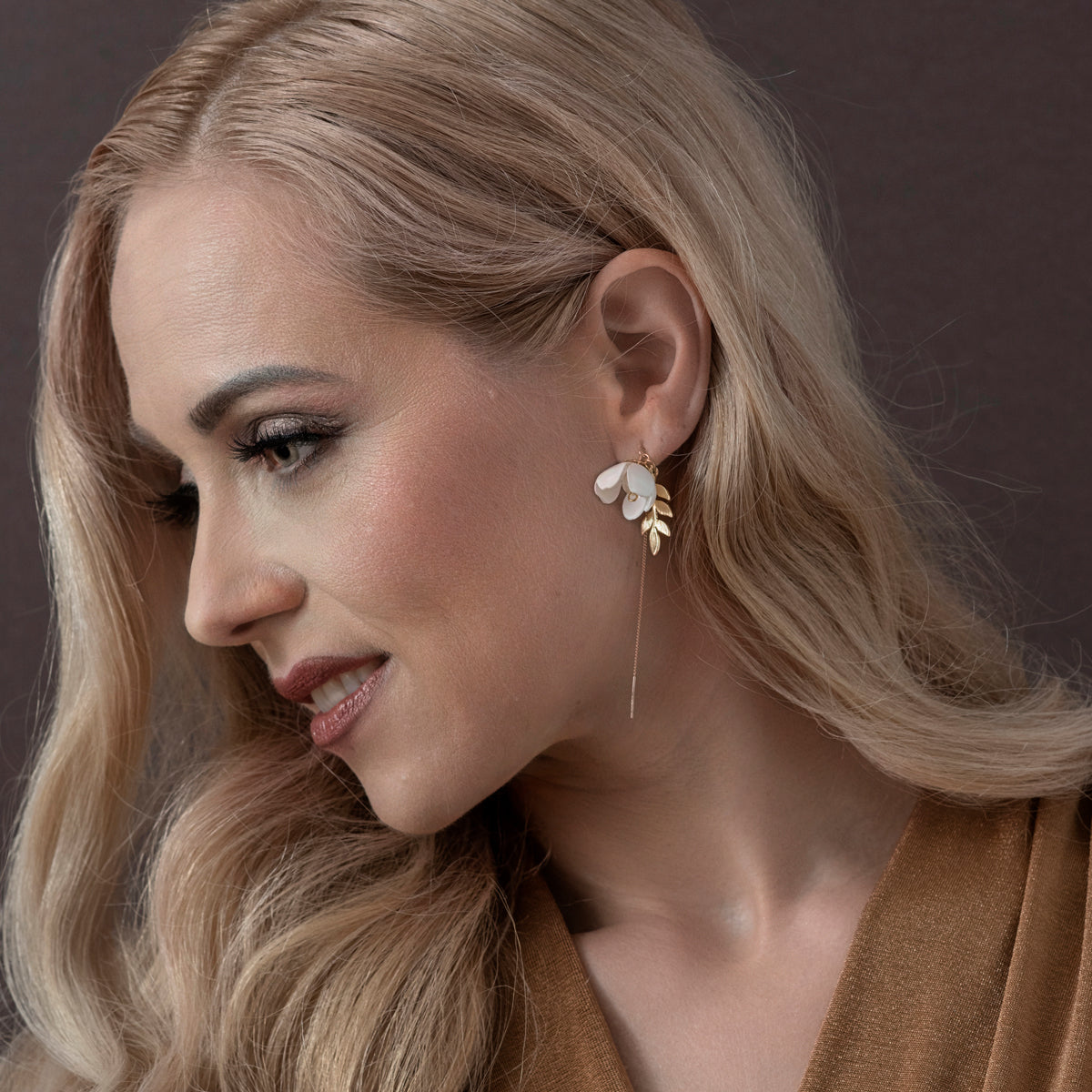 White Flower Adjustable Earrings Earrings Upcycle with Jing