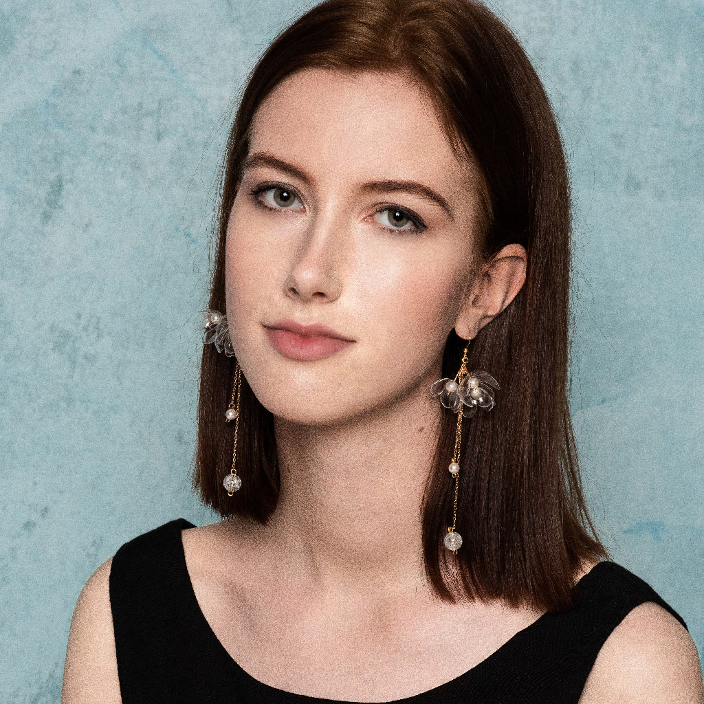 Clear Triple Flowers Drop Earrings Upcycle With Jing