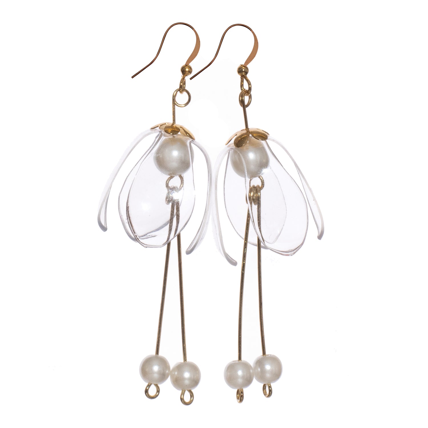 Clear lily double drop earrings recycled jewelry