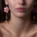 Cherry blossom sakura spring drop earrings on model