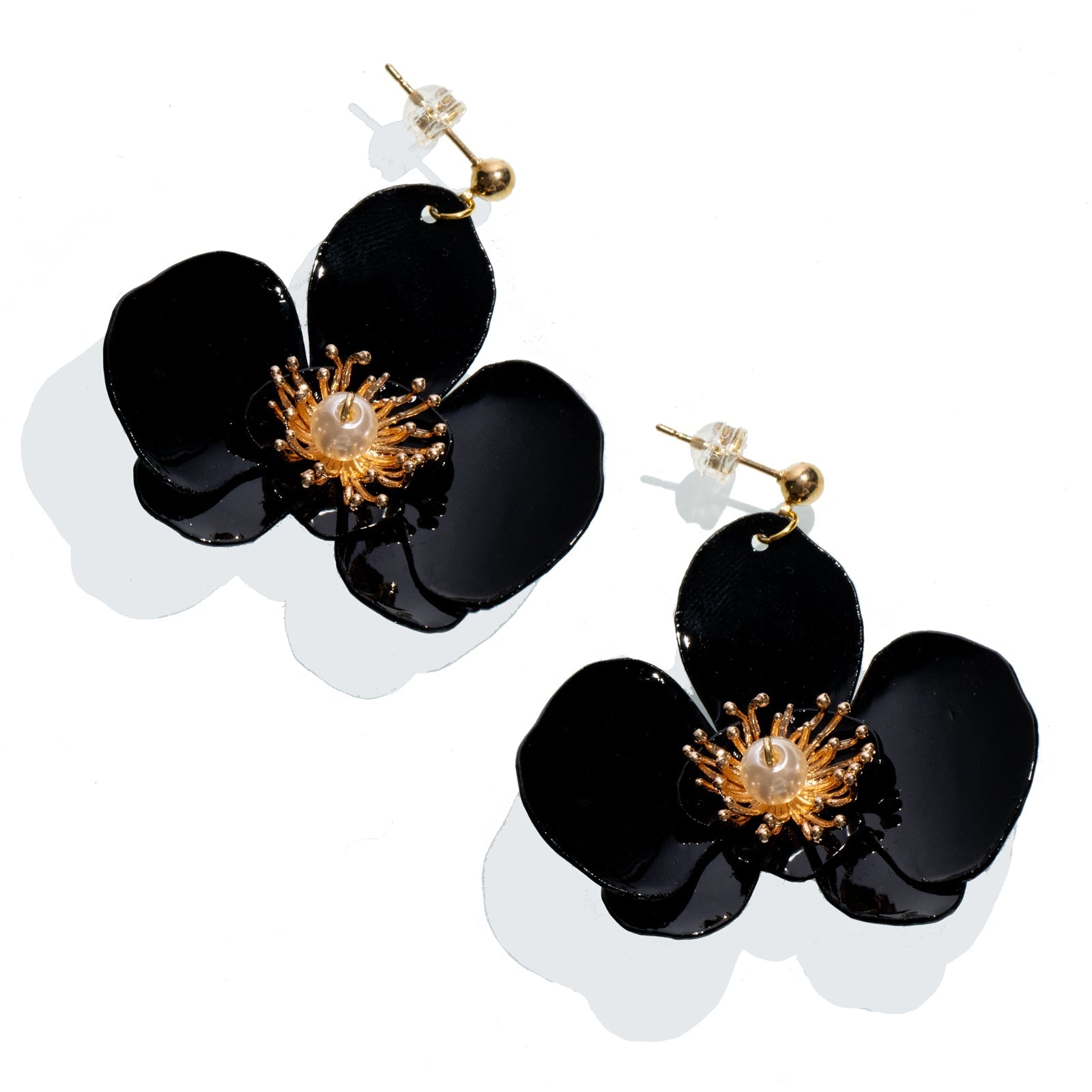 Butterfly Orchid Stud Earrings / Ear Pins - Black
