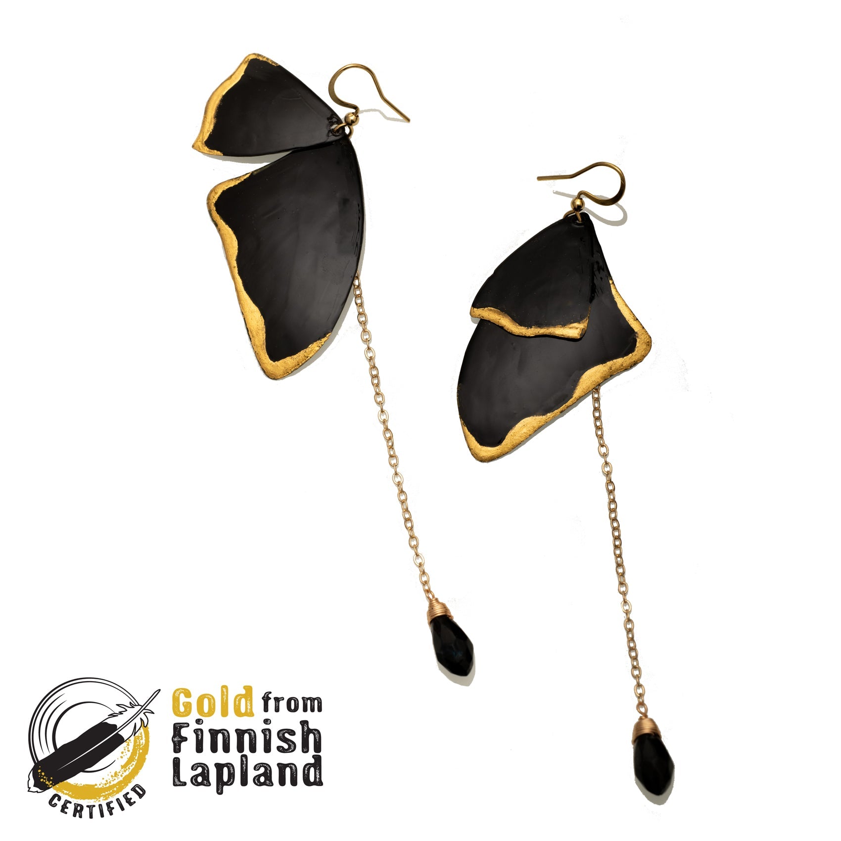 Butterfly wing earrings black 23k lapland gold