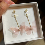 pink butterfly drop earrings