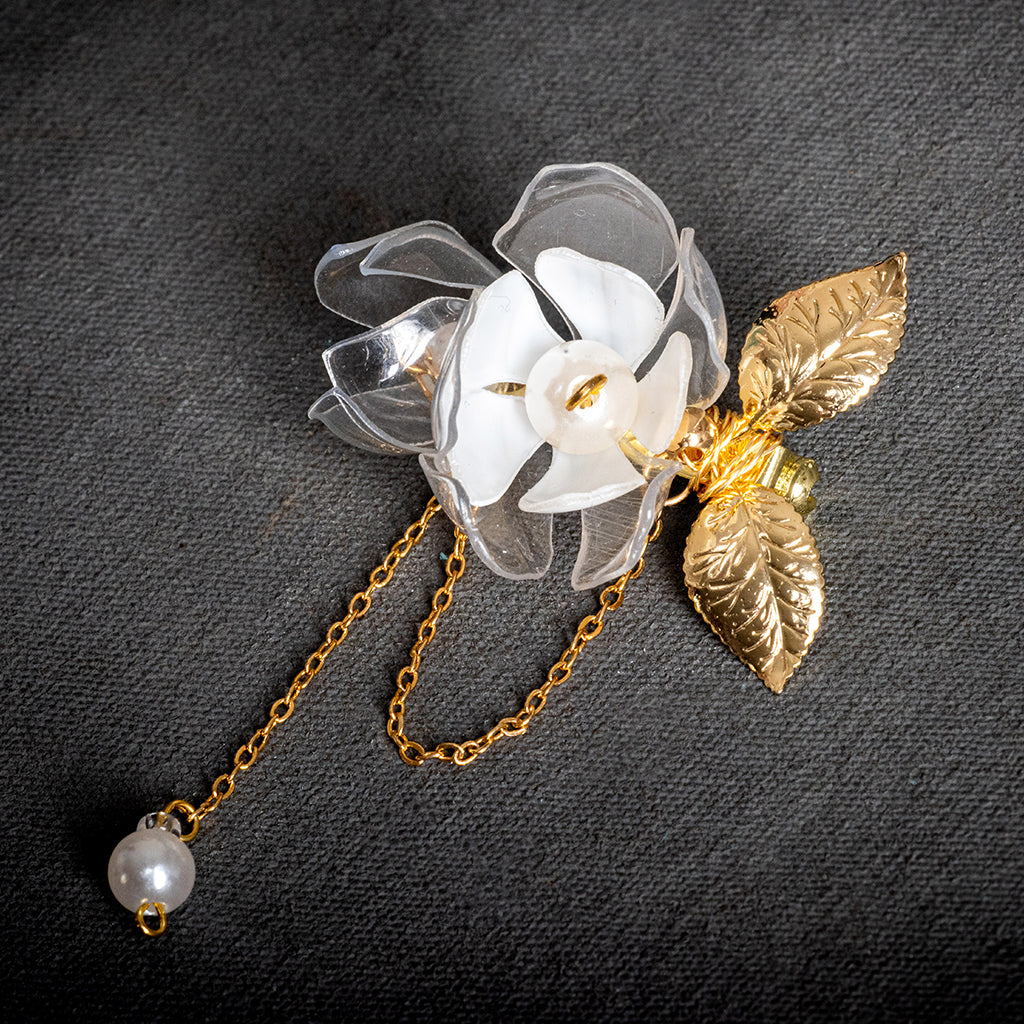 Upcycle With Jing Clear and White Flower Brooch
