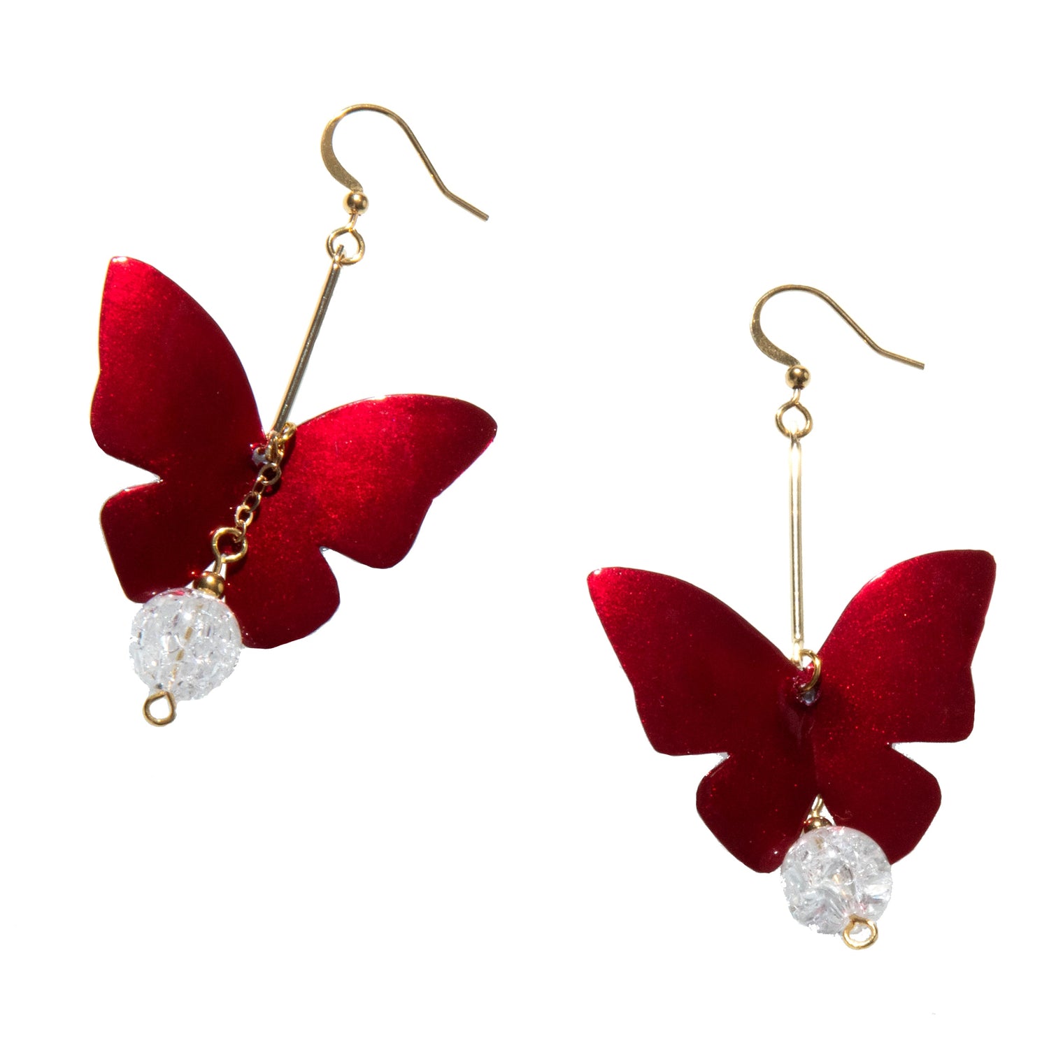 Butterfly Crystal Drop Earrings- Red