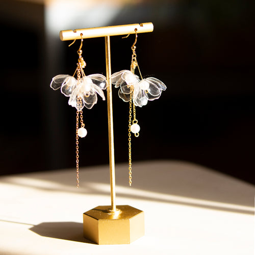 Clear Triple Flowers Drop Earrings Upcycle With Jing