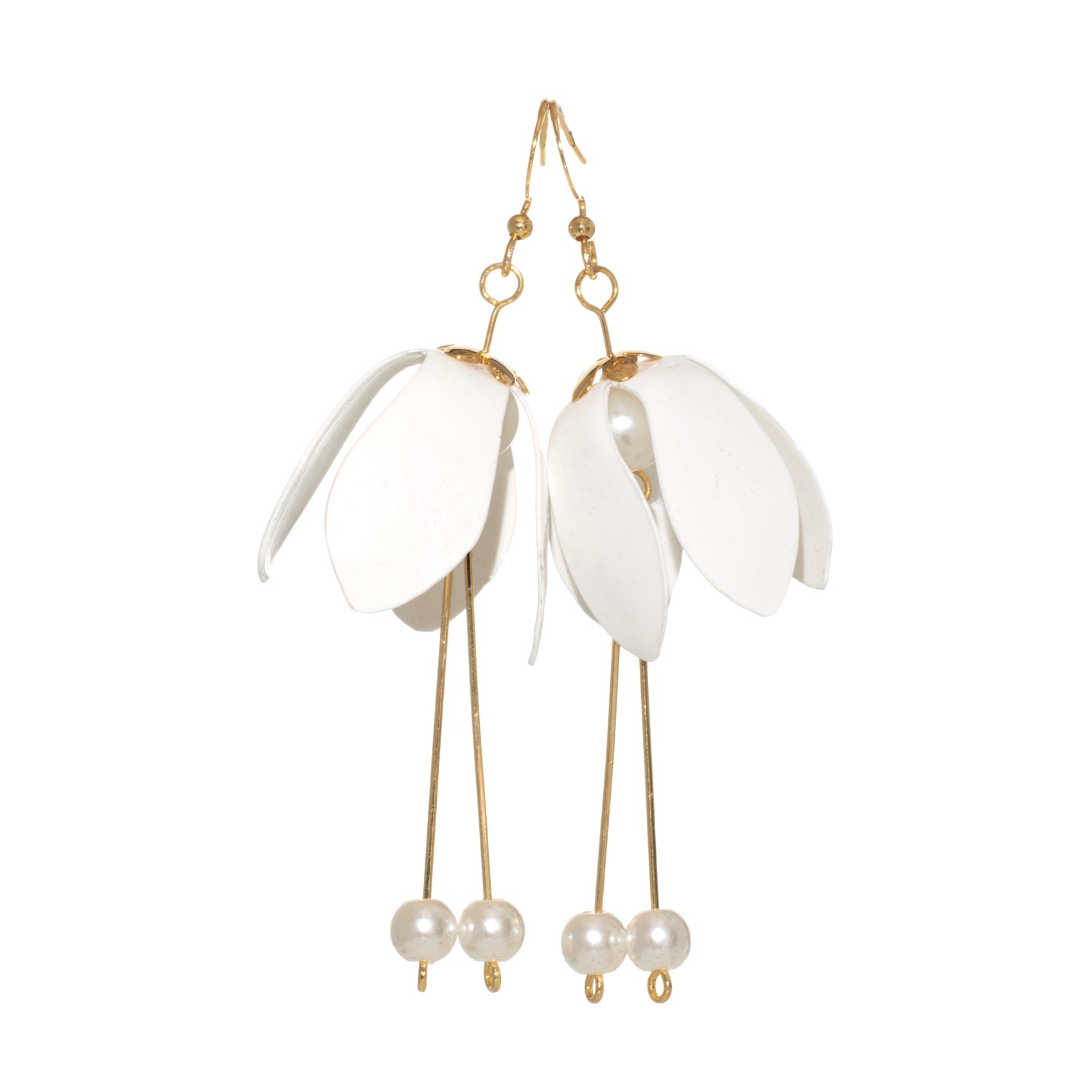 White Lily Double-drop Earrings Jewelry Upcycle with Jing